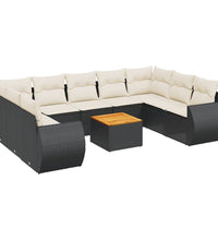 10-tlg. Garten-Sofagarnitur mit Kissen Schwarz Poly Rattan