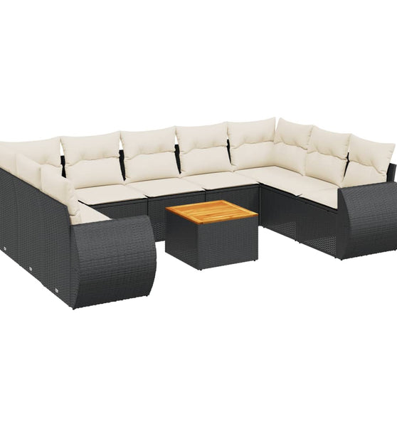 10-tlg. Garten-Sofagarnitur mit Kissen Schwarz Poly Rattan