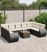10-tlg. Garten-Sofagarnitur mit Kissen Schwarz Poly Rattan