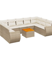 10-tlg. Garten-Sofagarnitur mit Kissen Beige Poly Rattan