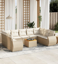 10-tlg. Garten-Sofagarnitur mit Kissen Beige Poly Rattan