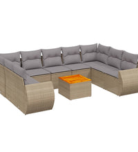 10-tlg. Garten-Sofagarnitur mit Kissen Beige Poly Rattan