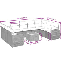 10-tlg. Garten-Sofagarnitur mit Kissen Grau Poly Rattan