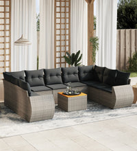 10-tlg. Garten-Sofagarnitur mit Kissen Grau Poly Rattan