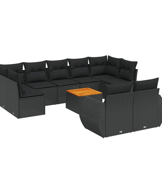 10-tlg. Garten-Sofagarnitur mit Kissen Schwarz Poly Rattan