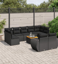 10-tlg. Garten-Sofagarnitur mit Kissen Schwarz Poly Rattan