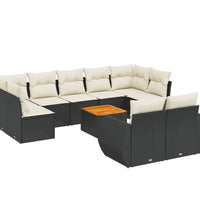 10-tlg. Garten-Sofagarnitur mit Kissen Schwarz Poly Rattan