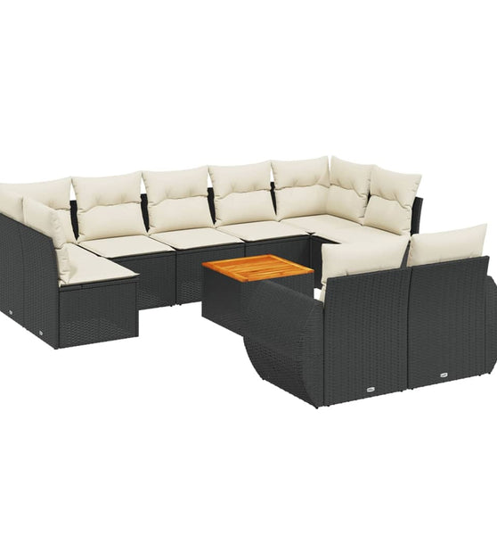 10-tlg. Garten-Sofagarnitur mit Kissen Schwarz Poly Rattan