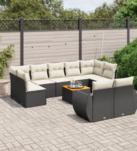 10-tlg. Garten-Sofagarnitur mit Kissen Schwarz Poly Rattan