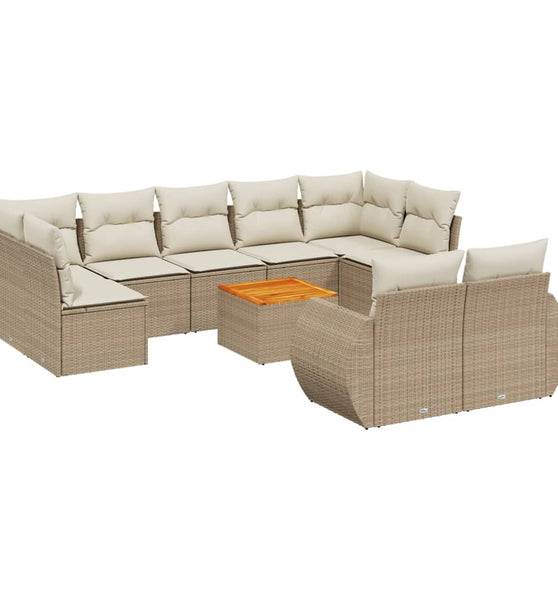 10-tlg. Garten-Sofagarnitur mit Kissen Beige Poly Rattan