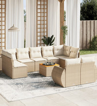 10-tlg. Garten-Sofagarnitur mit Kissen Beige Poly Rattan