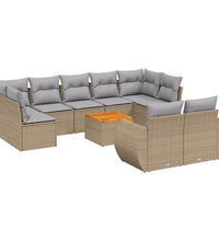 10-tlg. Garten-Sofagarnitur mit Kissen Beige Poly Rattan
