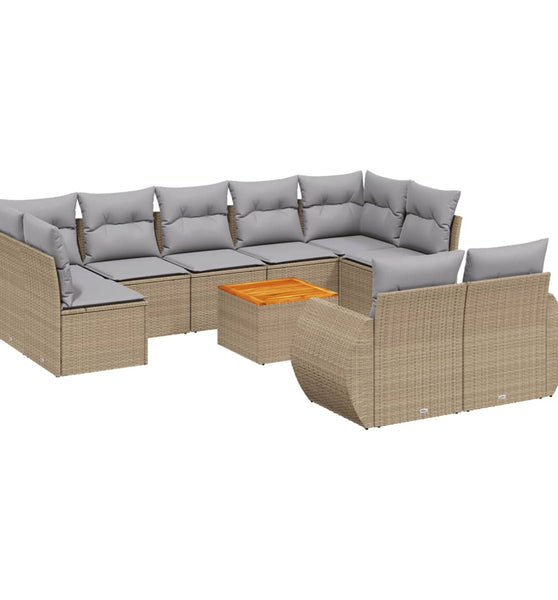 10-tlg. Garten-Sofagarnitur mit Kissen Beige Poly Rattan