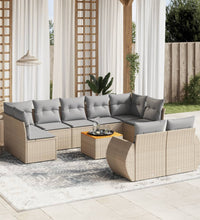 10-tlg. Garten-Sofagarnitur mit Kissen Beige Poly Rattan