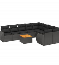 10-tlg. Garten-Sofagarnitur mit Kissen Schwarz Poly Rattan