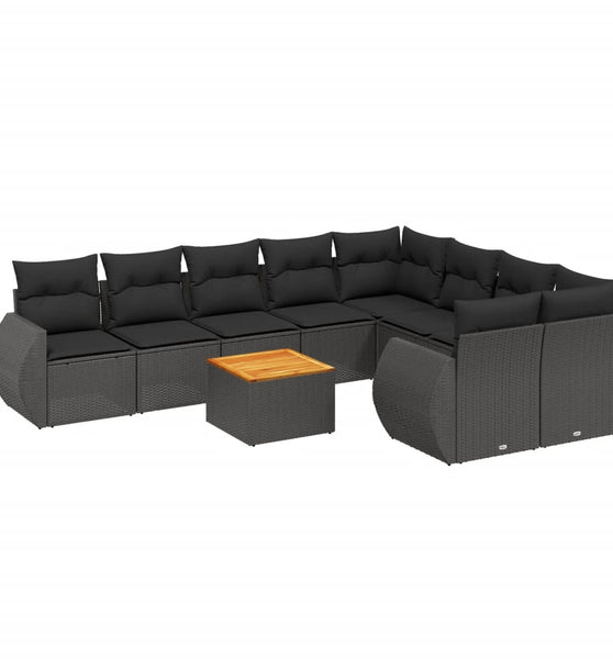 10-tlg. Garten-Sofagarnitur mit Kissen Schwarz Poly Rattan