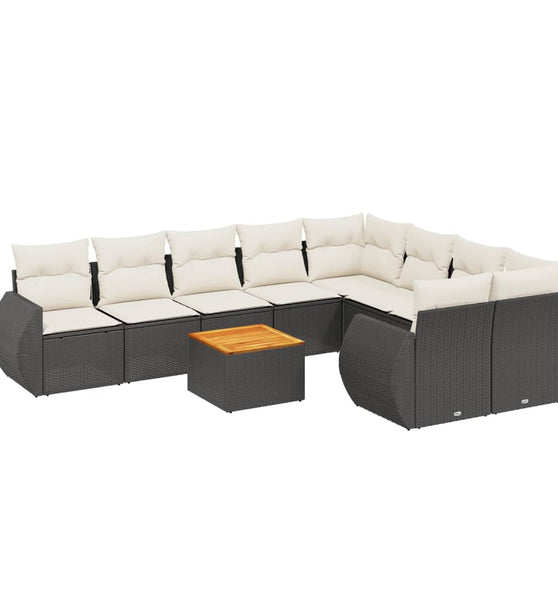 10-tlg. Garten-Sofagarnitur mit Kissen Schwarz Poly Rattan