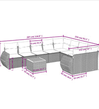 10-tlg. Garten-Sofagarnitur mit Kissen Schwarz Poly Rattan