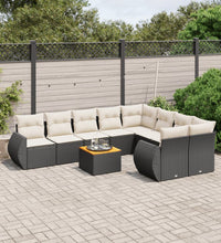 10-tlg. Garten-Sofagarnitur mit Kissen Schwarz Poly Rattan