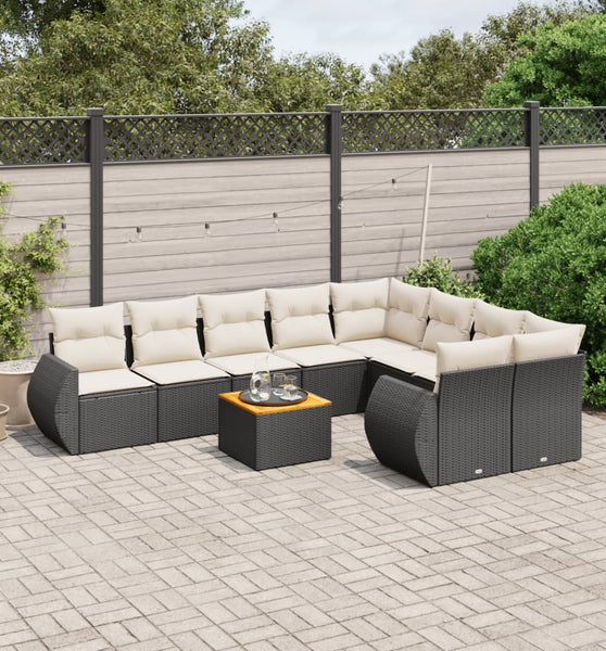 10-tlg. Garten-Sofagarnitur mit Kissen Schwarz Poly Rattan