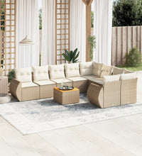 10-tlg. Garten-Sofagarnitur mit Kissen Beige Poly Rattan