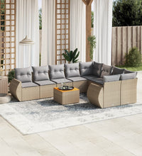 10-tlg. Garten-Sofagarnitur mit Kissen Beige Poly Rattan