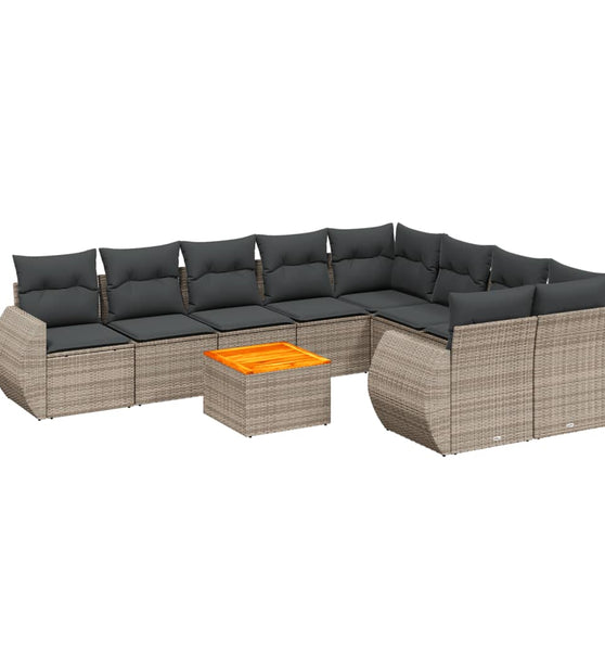 10-tlg. Garten-Sofagarnitur mit Kissen Grau Poly Rattan
