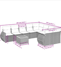 10-tlg. Garten-Sofagarnitur mit Kissen Grau Poly Rattan