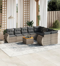 10-tlg. Garten-Sofagarnitur mit Kissen Grau Poly Rattan
