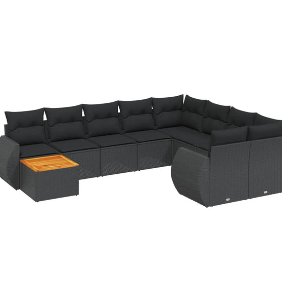 10-tlg. Garten-Sofagarnitur mit Kissen Schwarz Poly Rattan