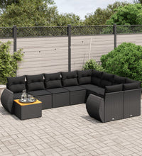 10-tlg. Garten-Sofagarnitur mit Kissen Schwarz Poly Rattan