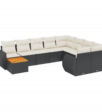10-tlg. Garten-Sofagarnitur mit Kissen Schwarz Poly Rattan