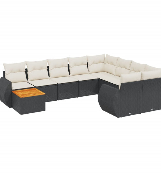 10-tlg. Garten-Sofagarnitur mit Kissen Schwarz Poly Rattan