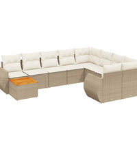 10-tlg. Garten-Sofagarnitur mit Kissen Beige Poly Rattan