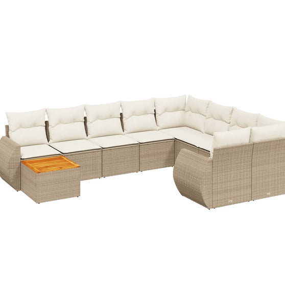 10-tlg. Garten-Sofagarnitur mit Kissen Beige Poly Rattan