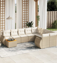 10-tlg. Garten-Sofagarnitur mit Kissen Beige Poly Rattan