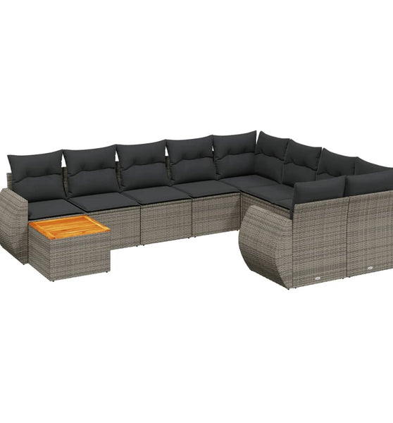 10-tlg. Garten-Sofagarnitur mit Kissen Grau Poly Rattan