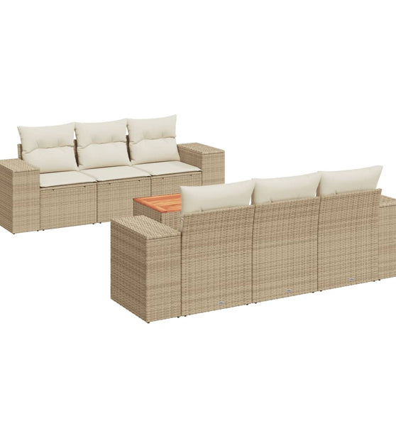 7-tlg. Garten-Sofagarnitur mit Kissen Beige Poly Rattan