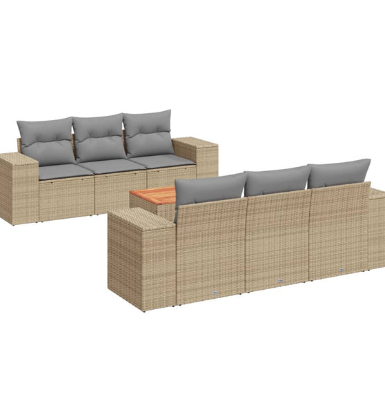 7-tlg. Garten-Sofagarnitur mit Kissen Beige Poly Rattan