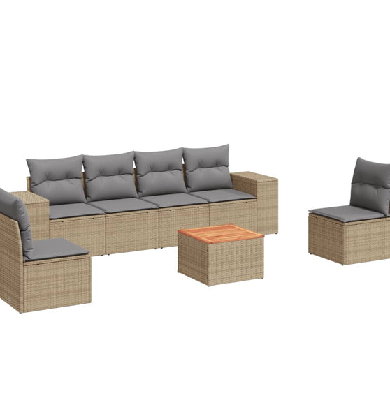 7-tlg. Garten-Sofagarnitur mit Kissen Beige Poly Rattan