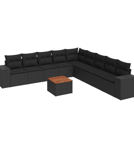10-tlg. Garten-Sofagarnitur mit Kissen Schwarz Poly Rattan