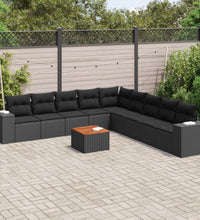 10-tlg. Garten-Sofagarnitur mit Kissen Schwarz Poly Rattan