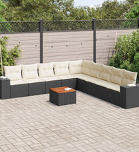 10-tlg. Garten-Sofagarnitur mit Kissen Schwarz Poly Rattan