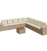 10-tlg. Garten-Sofagarnitur mit Kissen Beige Poly Rattan