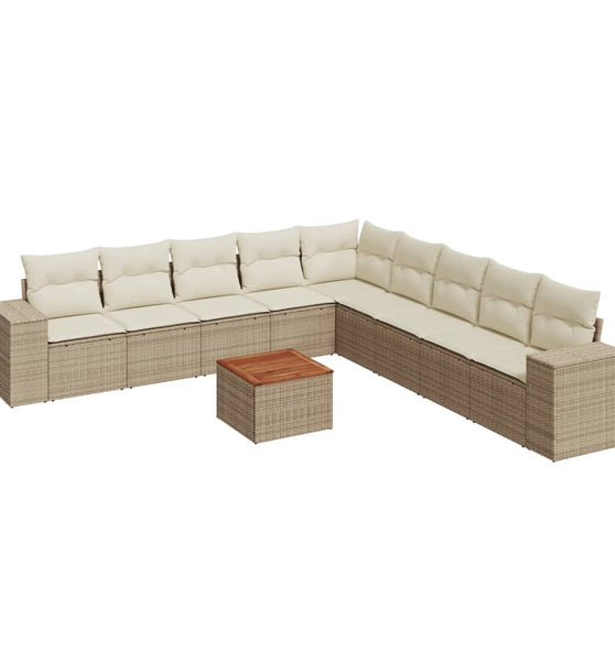 10-tlg. Garten-Sofagarnitur mit Kissen Beige Poly Rattan