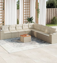 10-tlg. Garten-Sofagarnitur mit Kissen Beige Poly Rattan