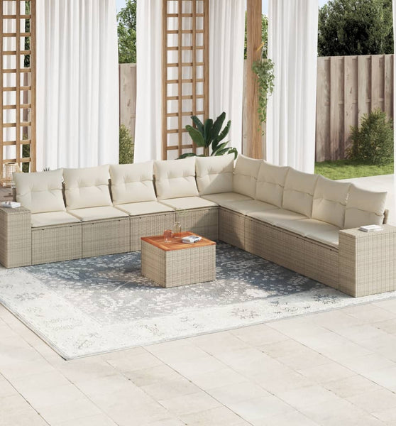 10-tlg. Garten-Sofagarnitur mit Kissen Beige Poly Rattan