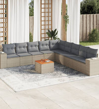 10-tlg. Garten-Sofagarnitur mit Kissen Beige Poly Rattan