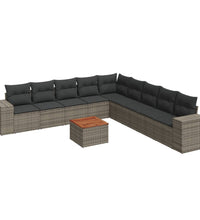 10-tlg. Garten-Sofagarnitur mit Kissen Grau Poly Rattan