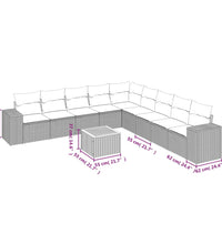 10-tlg. Garten-Sofagarnitur mit Kissen Grau Poly Rattan